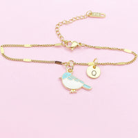 Gold Blue Bird Bracelet, Blue Sparrow Bird Watcher Gifts Ideas, N3296B