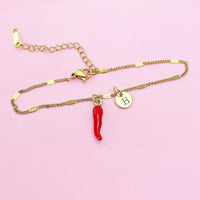 Gold Red Hot Chili Pepper Charm Bracelet, N1697D