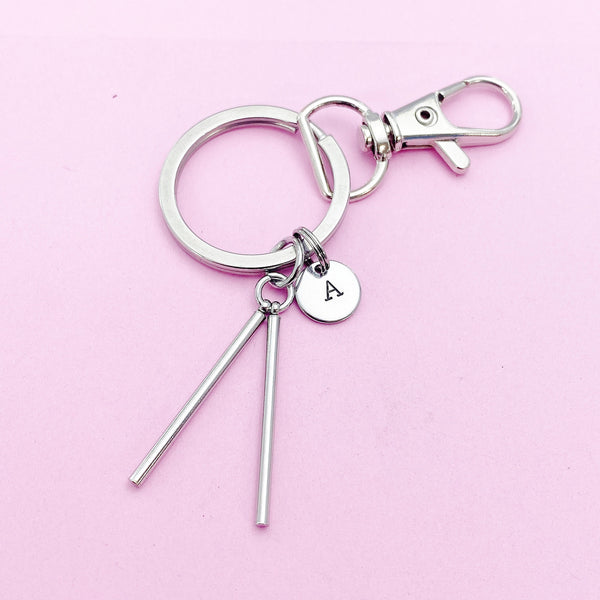 Silver Percussion Mallets Charm Keychain, Drum Player, Stick, Matching Band Gifts, N5603