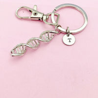 Silver DNA Charm Keychain, Double Helix Charm, Science Gift, Teacher Gifts, N1238