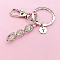 Silver DNA Charm Keychain, Double Helix Charm, Science Gift, Teacher Gifts, N1238