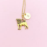 Gold Pug Dog Charm Necklace, N483