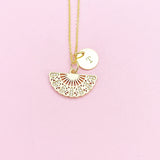 Gold Japanese Folding Fan Charm Necklace Birthday Gifts, Personalized Customized Gifts, N5261