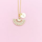 Gold Japanese Folding Fan Charm Necklace Birthday Gifts, Personalized Customized Gifts, N5261