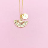 Gold Japanese Folding Fan Charm Necklace Birthday Gifts, Personalized Customized Gifts, N5261