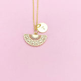 Gold Japanese Folding Fan Charm Necklace Birthday Gifts, Personalized Customized Gifts, N5261
