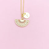 Gold Japanese Folding Fan Charm Necklace Birthday Gifts, Personalized Customized Gifts, N5261