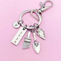 Silver Brush Shovel Arrowhead Charm Keychain Archeology School Gifts, BN5407