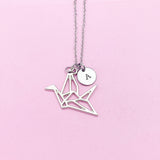Crane Necklace, Paper Crane Charm, Bird Necklace, Bird Charm, Japanese Crane, Personalized Gift, Best Friend Gift, Coworker Gift, N1119