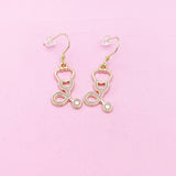 Gold Stethoscope Earrings, Enamel Medical Jewelry
