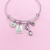 Eye Chart Charm Bracelet, Personalized Initial, Optometry Gift
