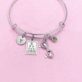 Eye Chart Charm Bracelet, Personalized Initial, Optometry Gift