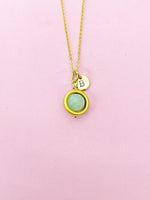 Gold Jade Necklace, Natural Jade Gemstone Jewelry, Spinner Necklace, N5606