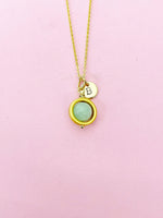 Gold Jade Necklace, Natural Jade Gemstone Jewelry, Spinner Necklace, N5606