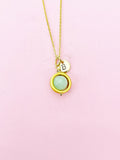 Gold Jade Necklace, Natural Jade Gemstone Jewelry, Spinner Necklace, N5606