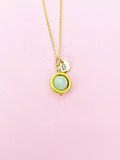 Gold Jade Necklace, Natural Jade Gemstone Jewelry, Spinner Necklace, N5606