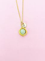 Gold Jade Necklace, Natural Jade Gemstone Jewelry, Spinner Necklace, N5606