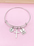 Stainless Steel Cross Holy Bible Charm Initial Bracelet, N2141