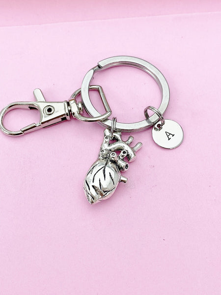 Anatomical Heart Charm Keychain, Silver or Bronze Option, BN4935