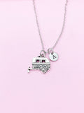 Camper Trailer Necklace, Personalized Initial Charm, Stainless Steel Chain
