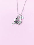 Camper Trailer Necklace, Personalized Initial Charm, Stainless Steel Chain