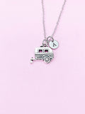 Camper Trailer Necklace, Personalized Initial Charm, Stainless Steel Chain