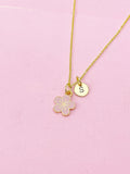 Gold Cherry Blossom Charm Necklace, Pink Japanese Peach Blossom Flower, N2192
