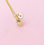 Gold Peach Charm Necklace, Personalized Initial