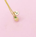 Gold Peach Charm Necklace, Personalized Initial