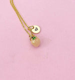 Gold Peach Charm Necklace, Personalized Initial