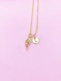 Gold Guardian Angel Wing Charm Necklace, Personalized Customized Monogram Gift, N1547D