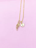 Gold Guardian Angel Wing Charm Necklace, Personalized Customized Monogram Gift, N1547D