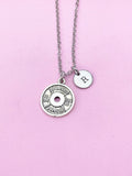Barbell Charm Necklace, Personalized Initial, Fitness Jewelry