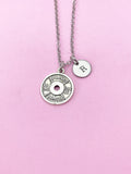 Barbell Charm Necklace, Personalized Initial, Fitness Jewelry
