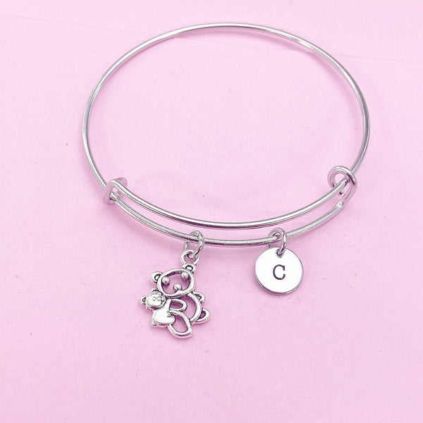 Silver Mother Bear and Baby Bracelet, Mother Bear and Baby Jewelry Gift, AN1415