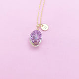 Gold Tree with Purple Real Pressed Flower and Butterfly Necklace, N2959