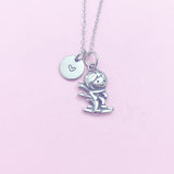 Ski Necklace, Stainless Steel Skier Charm, Personalized Initial