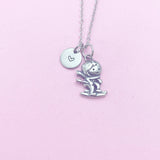 Ski Necklace, Stainless Steel Skier Charm, Personalized Initial