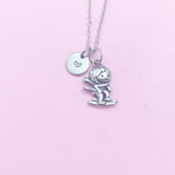 Ski Necklace, Stainless Steel Skier Charm, Personalized Initial