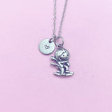 Ski Necklace, Stainless Steel Skier Charm, Personalized Initial