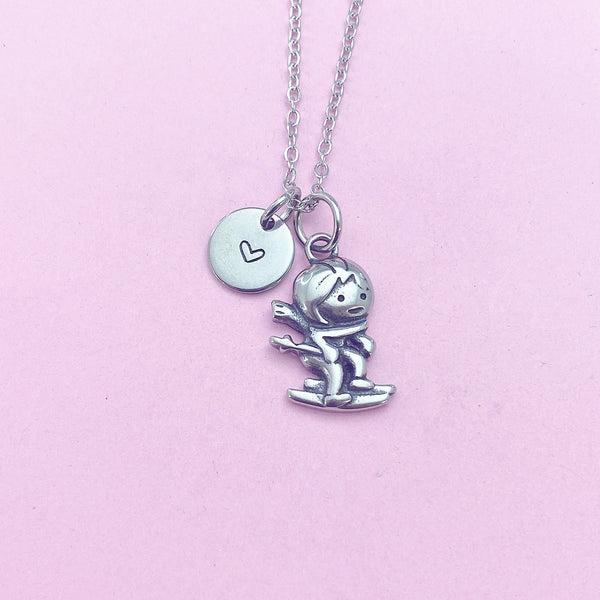 Ski Necklace, 316 Stainless Steel Ski Pendant Necklace, Skier Player Charm, Ski Charm, Sport Charm, Sport Gift, Personalized Gift, N1051