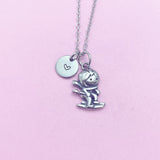 Ski Necklace, Stainless Steel Skier Charm, Personalized Initial