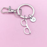 Silver Eyeglasses Keychain, Personalized Initial Charm, Optometry Gift