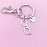 Silver Eyeglasses Keychain, Personalized Initial Charm, Optometry Gift