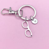 Silver Eyeglasses Keychain, Personalized Initial Charm, Optometry Gift