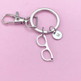 Silver Eyeglasses Keychain, Personalized Initial Charm, Optometry Gift