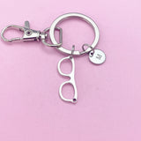 Silver Eyeglasses Keychain, Personalized Initial Charm, Optometry Gift
