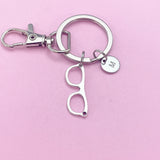 Silver Eyeglasses Keychain, Personalized Initial Charm, Optometry Gift