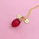 Gold Strawberry Necklace, Handmade Lampwork Strawberry Charm, Personized Birthday Gifts, ZN4983