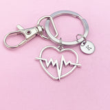 Heartbeat Charm Keychain, Initial Charm, EMT Paramedic Gift